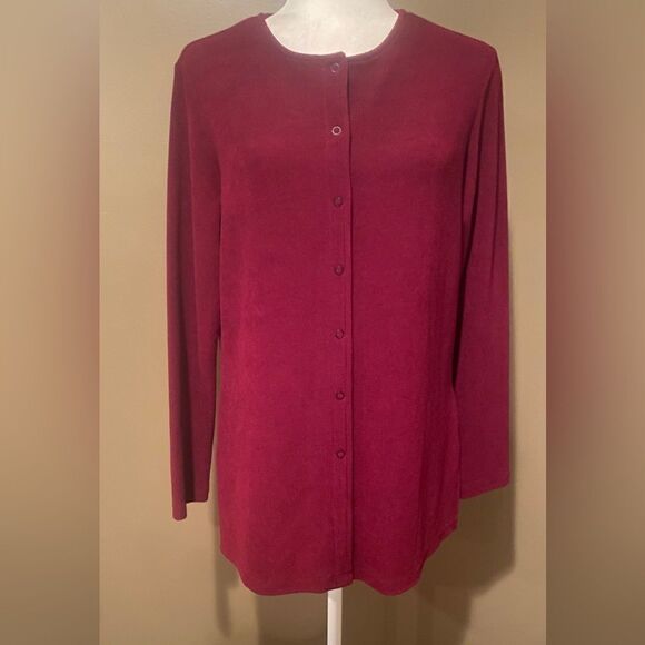 Chico’s Design Burgundy Snap Cardigan Size Medium 8 Chico’s Size 1 - Picture 2 of 9